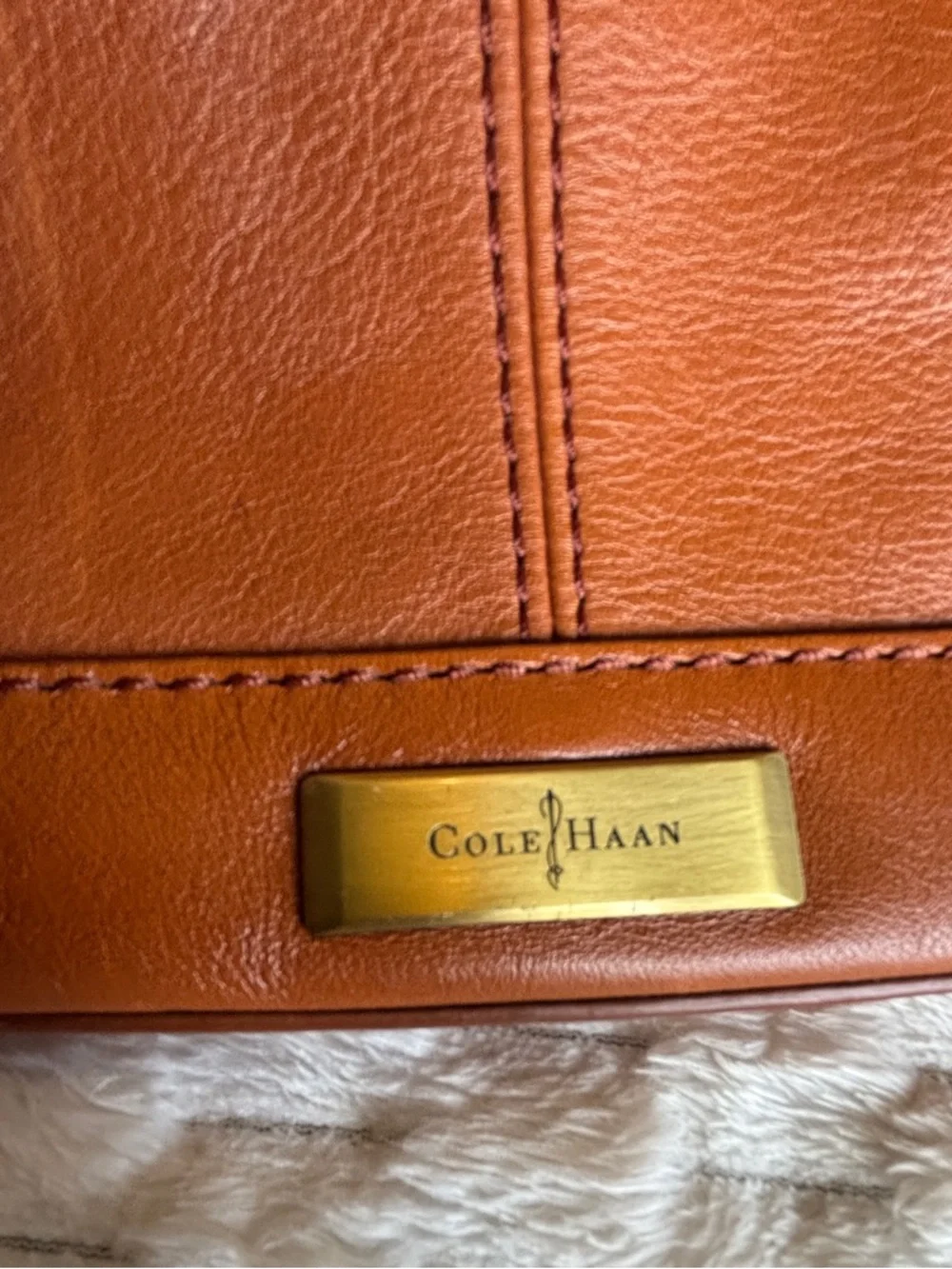 Cole Haan Cognac Tan Smooth Leather Crossbody Hobo Bag Brass Hardware